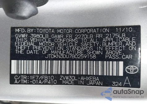 2011 Toyota Prius Three z USA, uszkodzony, nr VIN JTDKN3DU7B0259158